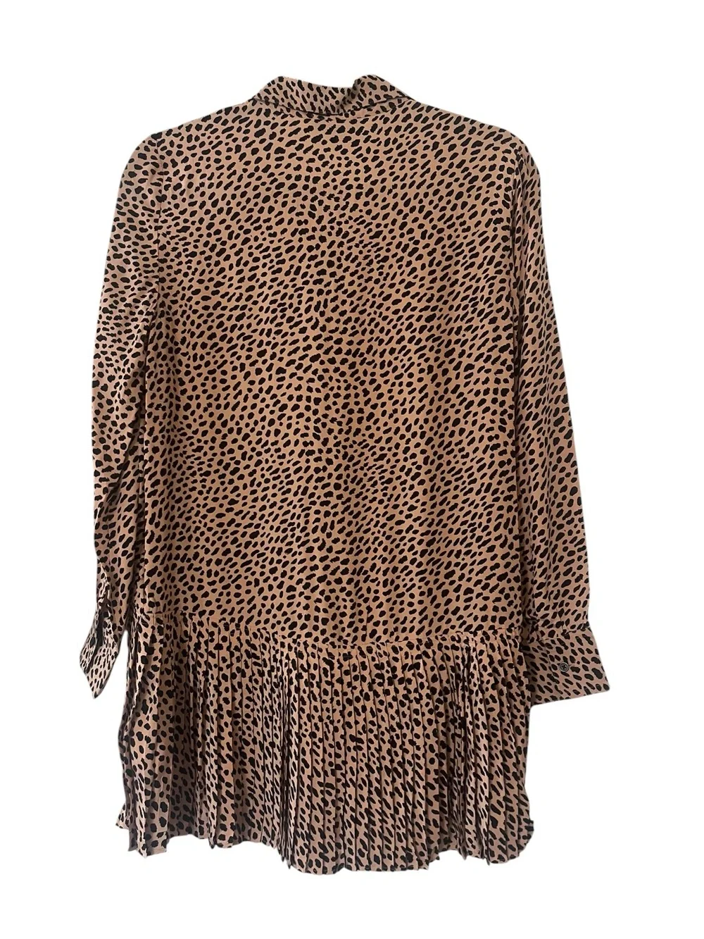 J. Crew Tan and Black Animal Print Long-Sleeve Pleated Shirt Dress